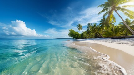 A tropical beach scene with coconuts and turquoise water