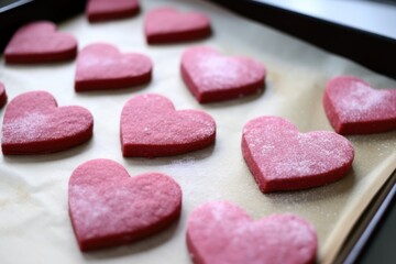 Obraz na płótnie Canvas heart-shaped cookies on baking sheet
