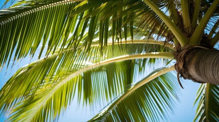 Fototapeta premium A close-up of a tropical coconut palm tree
