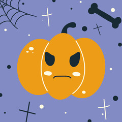 Halloween angry pumpkin face -  angry Jack o lantern, autumn holidays banner. Jack o lantern icon emotion. Vector illustration.