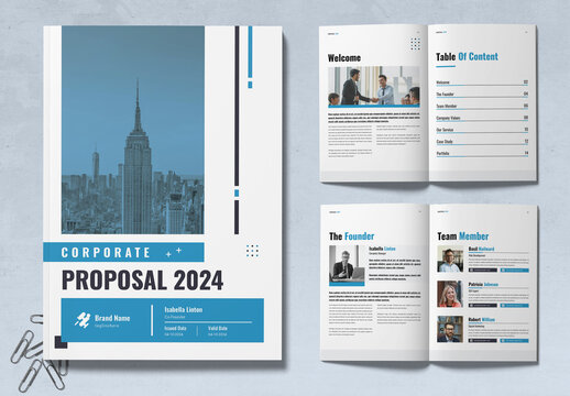 Business Proposal Layout with Blue Accents