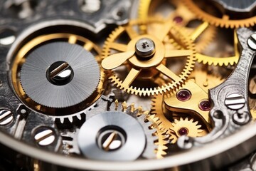 macro shot focusing on the gears mechanism of a skeleton watch