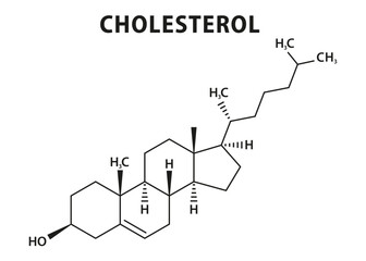 Structural chemical formulas of cholesterol molecule. Skeletal formula. Stimulant molecule. Isolated on a white background. Vector illustration