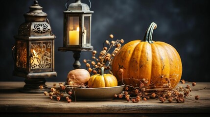 AI generated illustration of orange pumpkins for Halloween