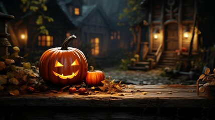 Fototapeta premium AI generated illustration of orange pumpkins for Halloween
