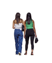 Deux jeunes femmes marchant côte à côte, vu de dos, scène estivale symbolisant l’amitié, la...
