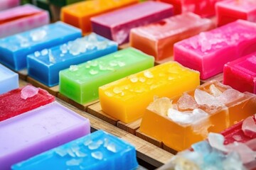 finished soap bars in different shapes and bright colors