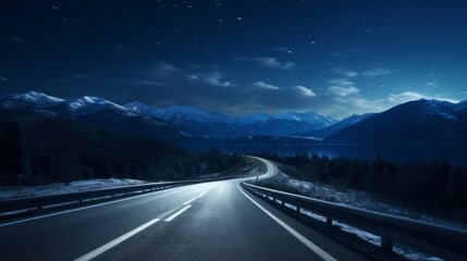 A road with a tranquil, starry night sky - obrazy, fototapety, plakaty
