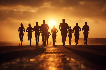 Group of unrecognizable runners outdoors, Long distance running