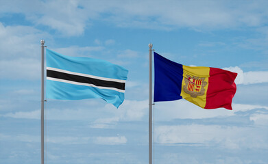 Botswana and Andorra national flags, country relationship concept