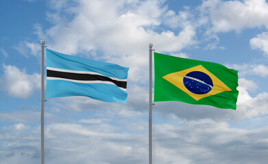 Botswana and Brazil flags, country relationship concept