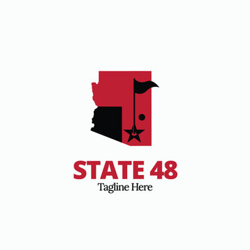 State 48 golf logo design template. Golf game red logo vector template. Arizona map vector