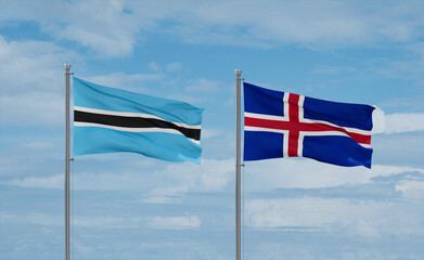 Iceland and Botswana flags, country relationship concept