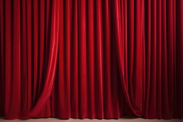 still shot of an opened red velvet curtain