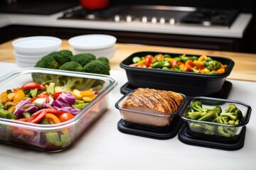 his and her meal prep containers beside a weekly menu
