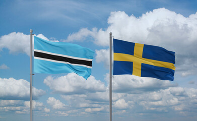 Sweden and Botswana flags, country relationship concept