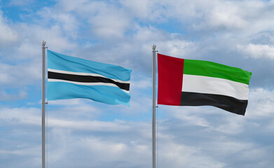 UAE and Botswana flags, country relationship concept