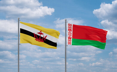 Belarus and Brunei flags, country relationship concept
