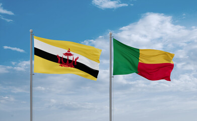 Benin and Brunei flags, country relationship concept