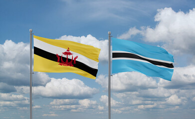 Botswana and Brunei flags, country relationship concept