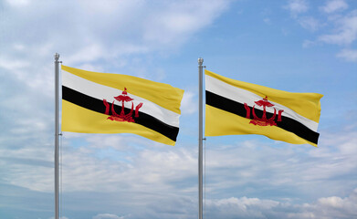 Two Brunei flags, country relationship concepts