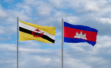 Cambodia and Brunei flags, country relationship concept