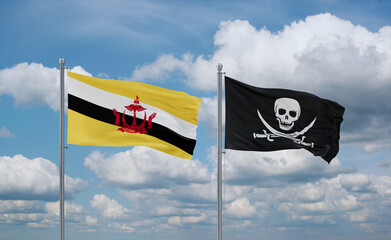 Pirate and Brunei flags, country relationship concept