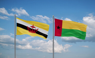 Guinea-Bissau and Brunei flags, country relationship concept