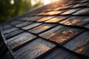 Foto op Aluminium durability of a hip roof with a close-up photo that focuses on high-quality roofing materials and craftsmanship. This image conveys a sense of security and longevity. Photo © forenna