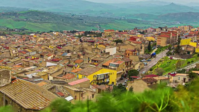 A Countryside Mountain Village Near Chiesa Maria SS del Malpasso In Palermo, Sicily Italy. Timelapse
