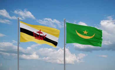 Mauritania and Brunei flags, country relationship concept