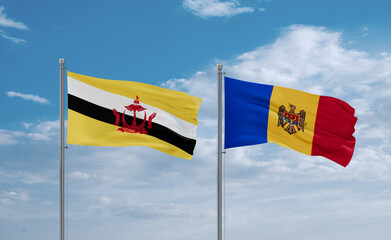 Moldova and Brunei flags, country relationship concept