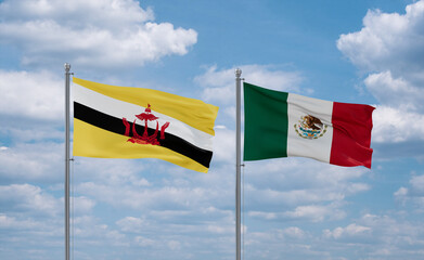 Mexico and Brunei flags, country relationship concept