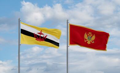 Montenegro and Brunei flags, country relationship concept