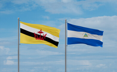Nicaragua and Brunei flags, country relationship concept