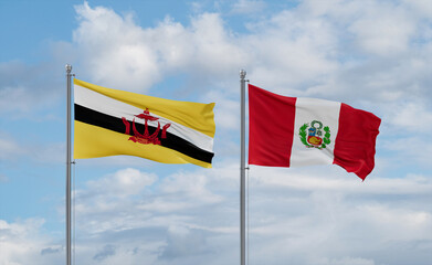 Peru and Brunei flags, country relationship concept