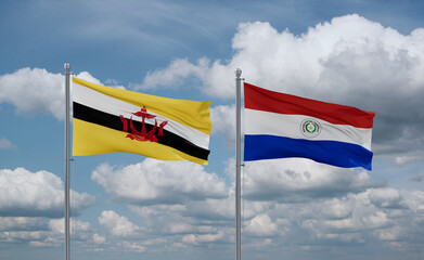 Paraguay and Brunei flags, country relationship concept