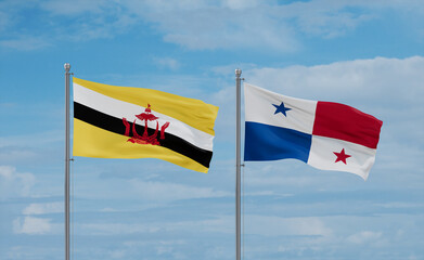 Panama and Brunei flags, country relationship concept