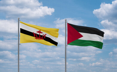 Palestine and Brunei flags, country relationship concept