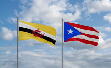 Puerto Rico and Brunei flags, country relationship concept