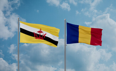 Romania and Brunei flags, country relationship concept