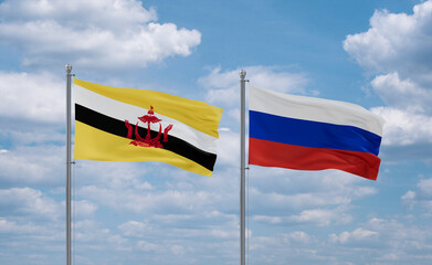 Russia and Brunei flags, country relationship concept