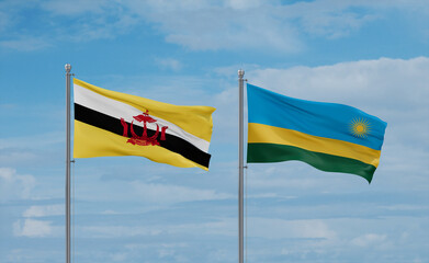 Rwanda and Brunei flags, country relationship concept