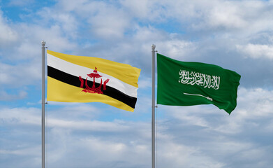 Brunei and Saudi Arabia flags, country relationship concepts
