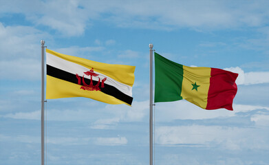 Senegal and Brunei flags, country relationship concept