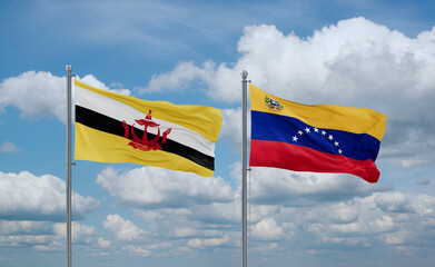 Venezuela and Brunei flags, country relationship concept