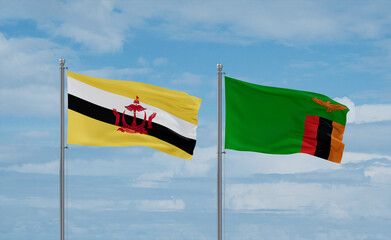 Zambia and Brunei flags, country relationship concept