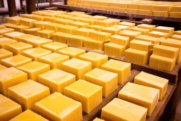 Fototapeta premium neatly lined up raw rubber blocks ready for processing