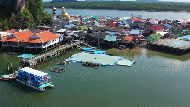 Aerial view of Ko Panyi or Koh Panyee muslim fishing village in Phang Nga Province, Thailand