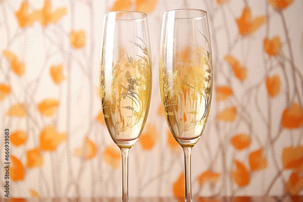 Wall mural a pair of champagne flutes with a floral backdrop - Wall murals